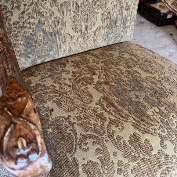 Carved Italian Provential Style High Back Arm Chair Distressed Finish - Picture 7 of 10